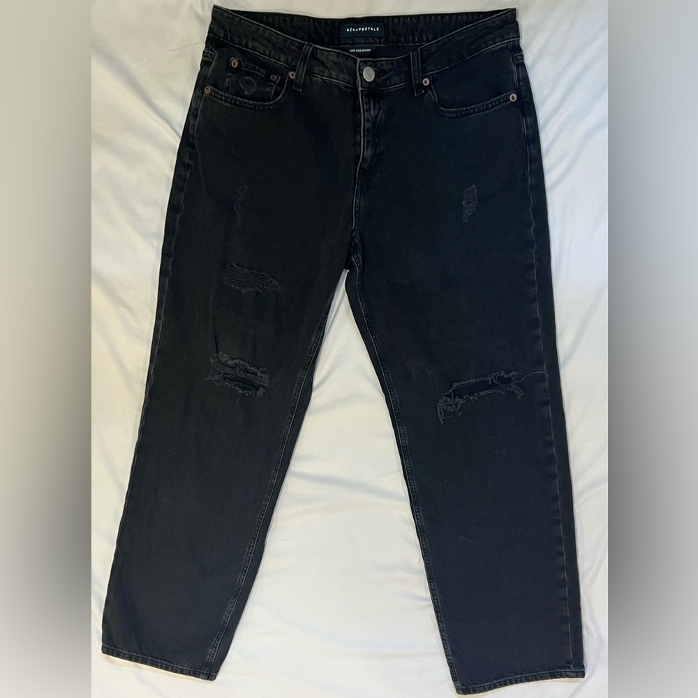 Aeropostale Low Rise Baggy Ripped Black Jeans Size 12